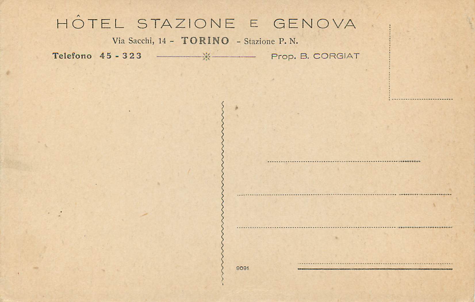 CPA Torino Hotel Stazione e Genova — Rückseite