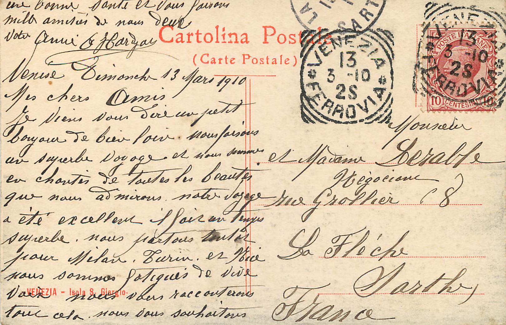 CPA Venezia Isola S Giorgio Bateaux — Rückseite