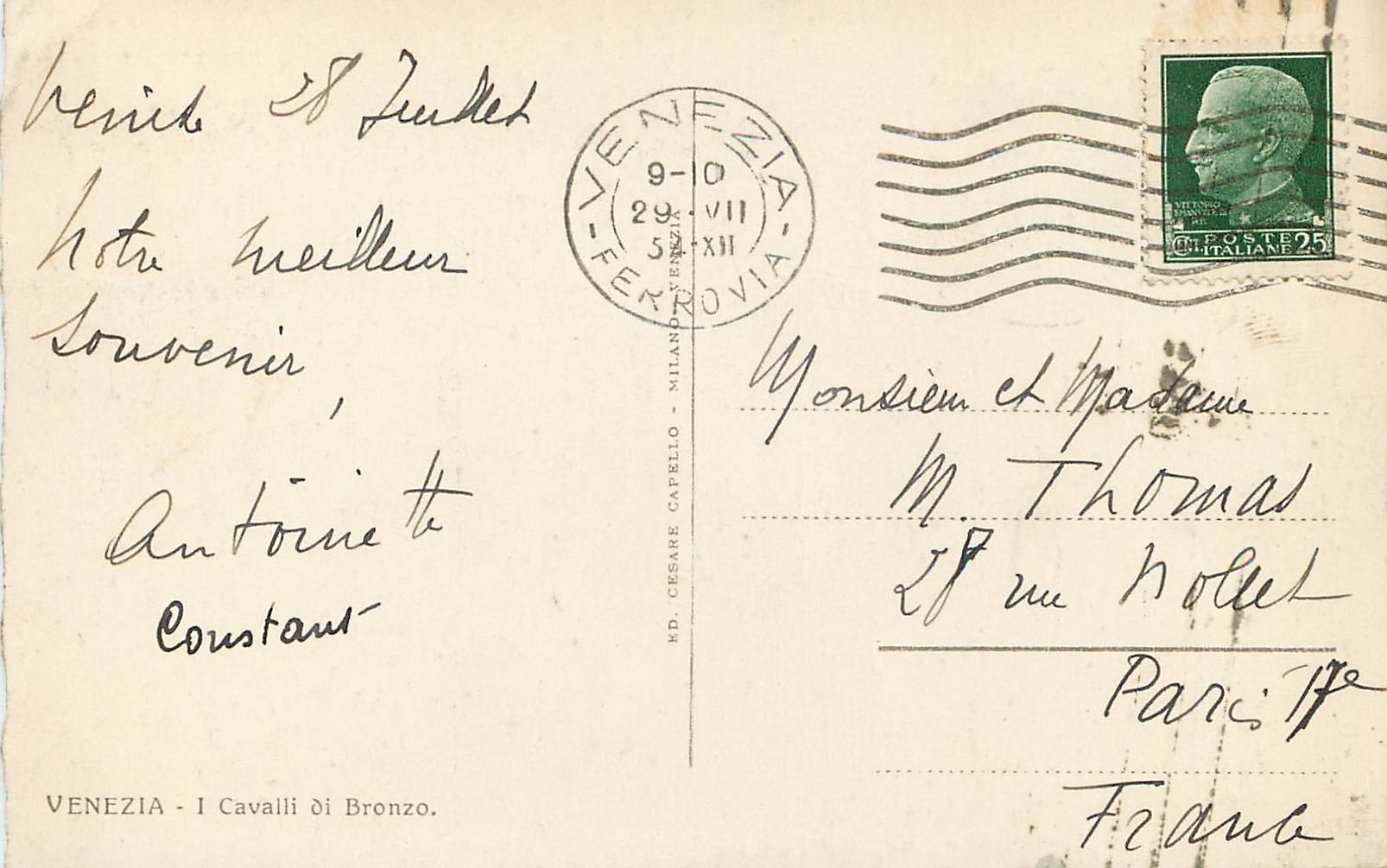 CPA Venezia I Cavalii of Bronzo — Rückseite