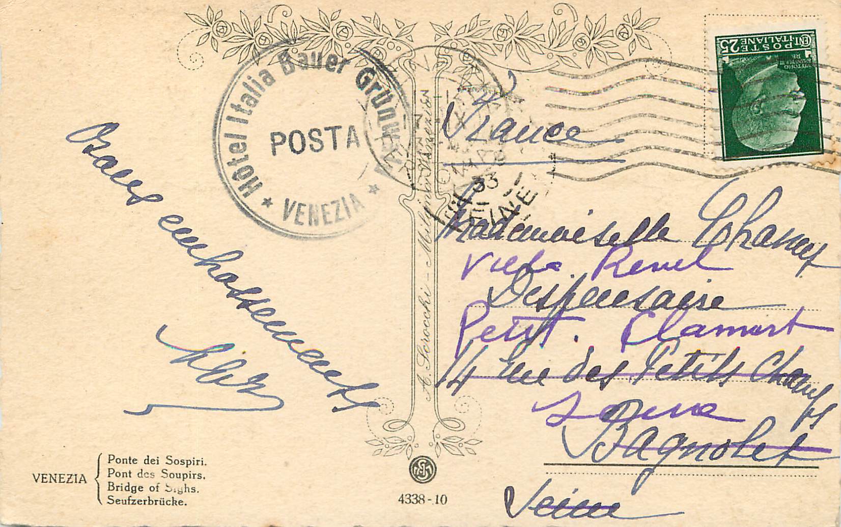 CPA Venezia Pont des Soupirs — Verso
