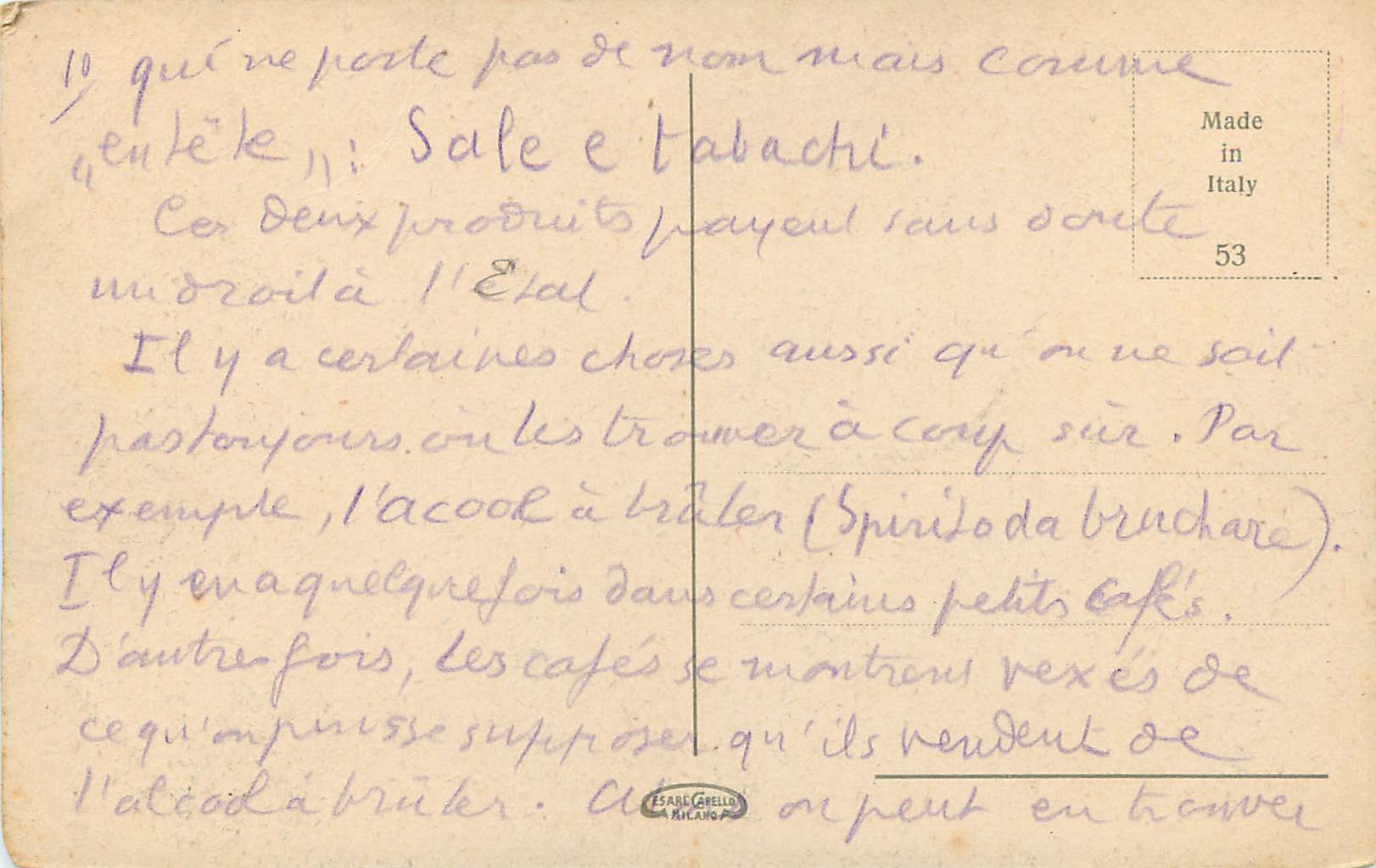 CPA Venezia Stazione Ferroviaria — Rückseite