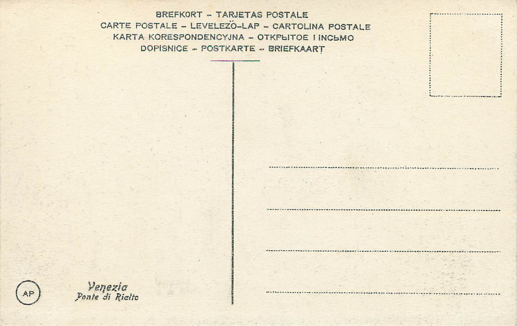CPA Venezia Ponte di Rialto — Rückseite