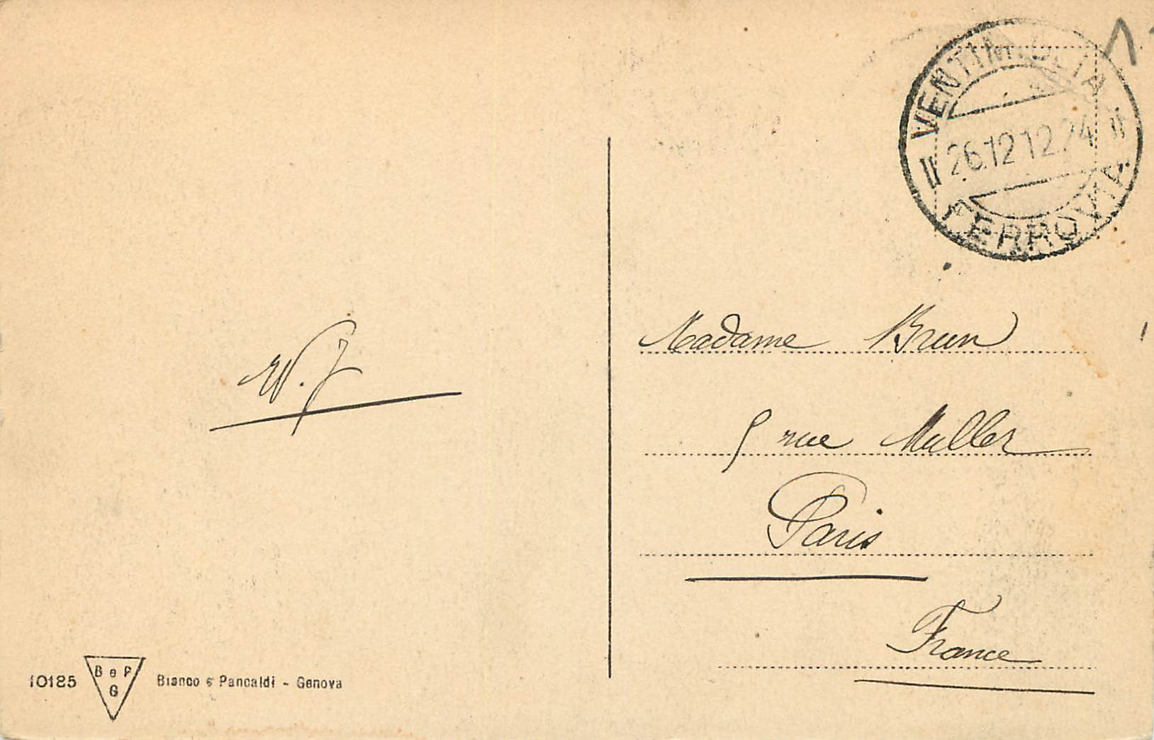 CPA Ventimiglia Scogliera verso il contine — Rückseite