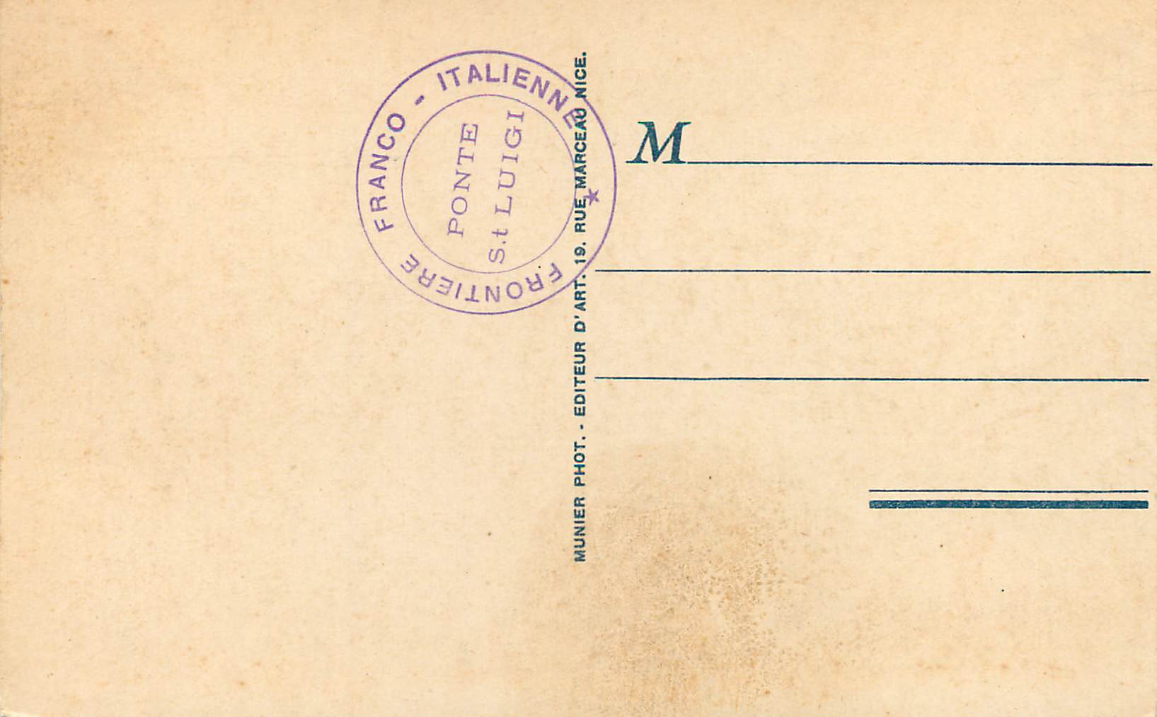 CPA Ventimiglia Grimaldi Frontiera Italiana — Rückseite