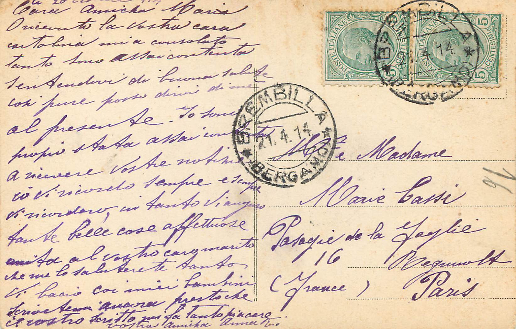 Coppia en retrato — flores de albaricoque — editor VAT n°6507 — Reverso