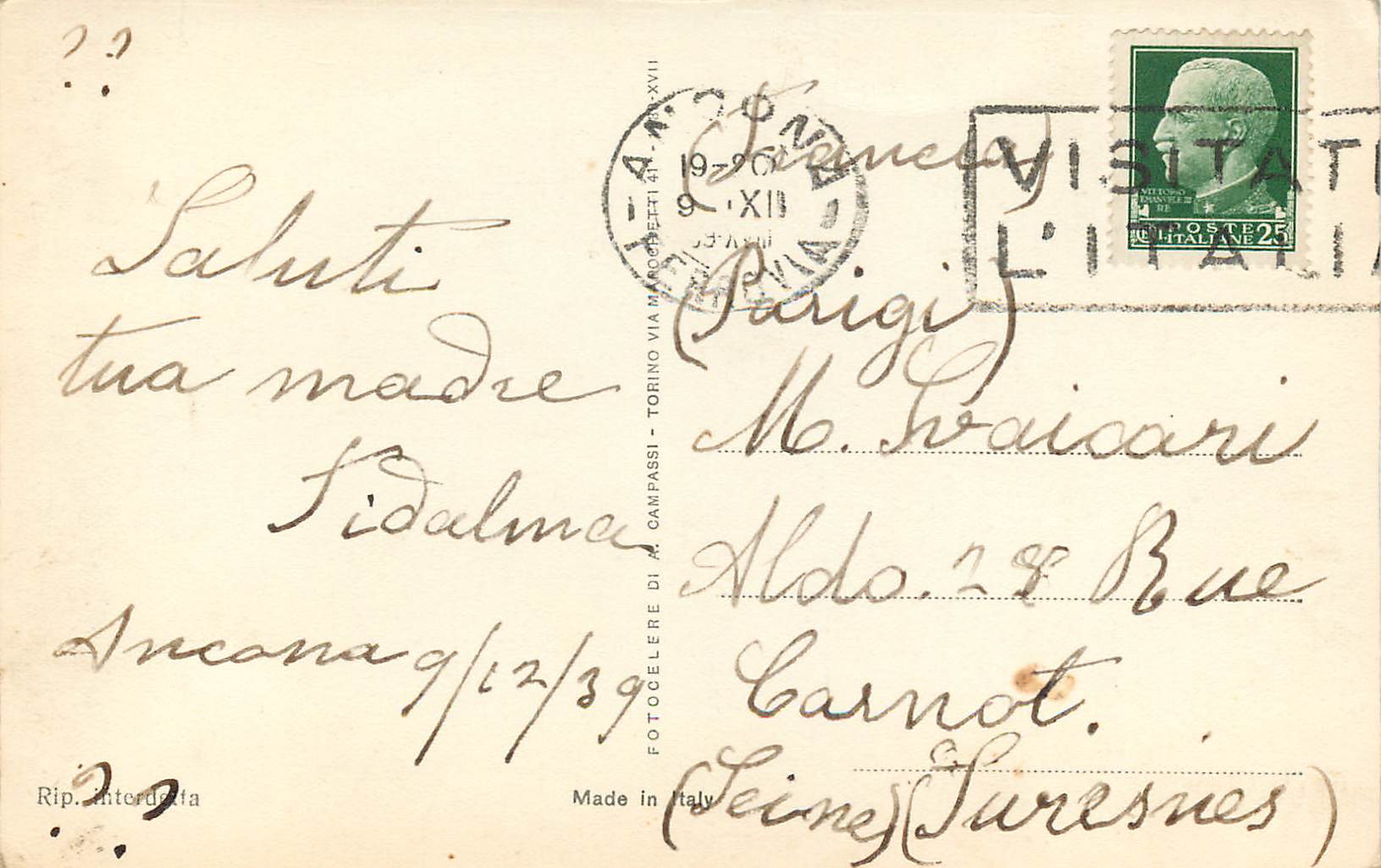 Jeune couple — photo de studio — Fotocellere di Campassi n°125 — Verso