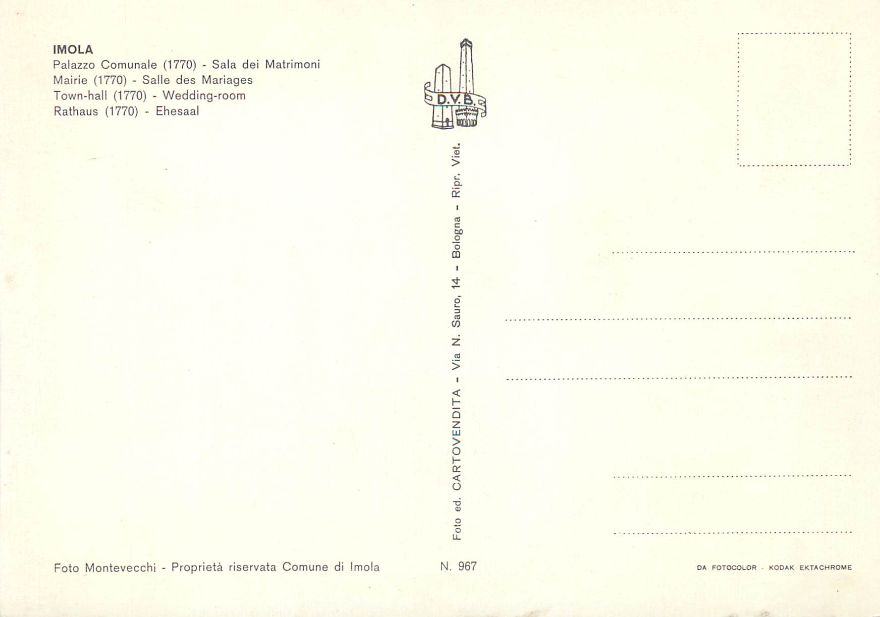 CPM Imola Maire Salle des Mariages — Rückseite