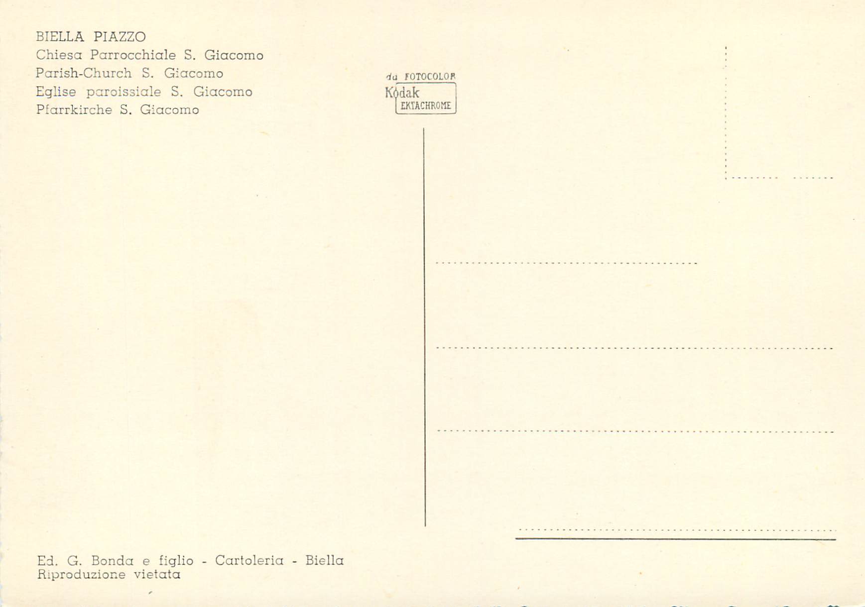 CPM Biella Piazzo Eglise paroissiale S Giacomo — Rückseite