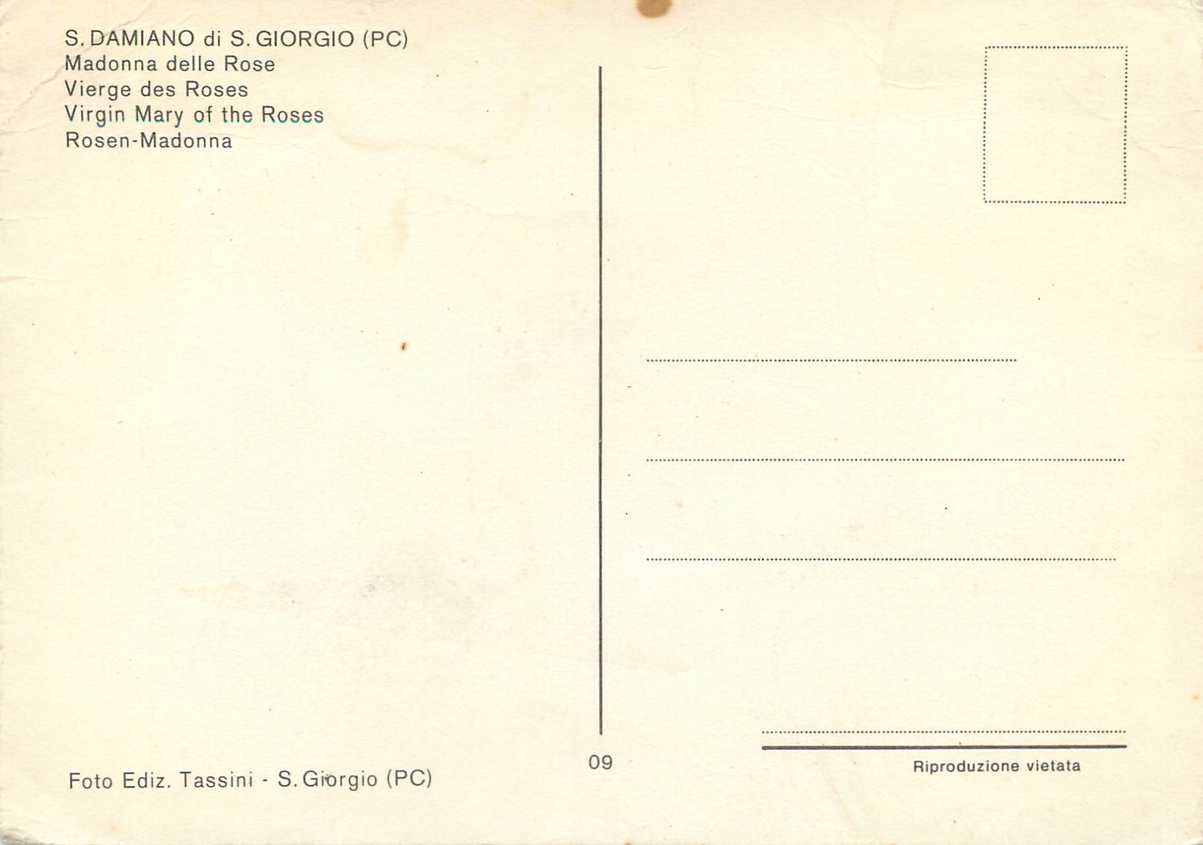 CPM S Damiano di S Giorgio Vierge des Roses — Rückseite