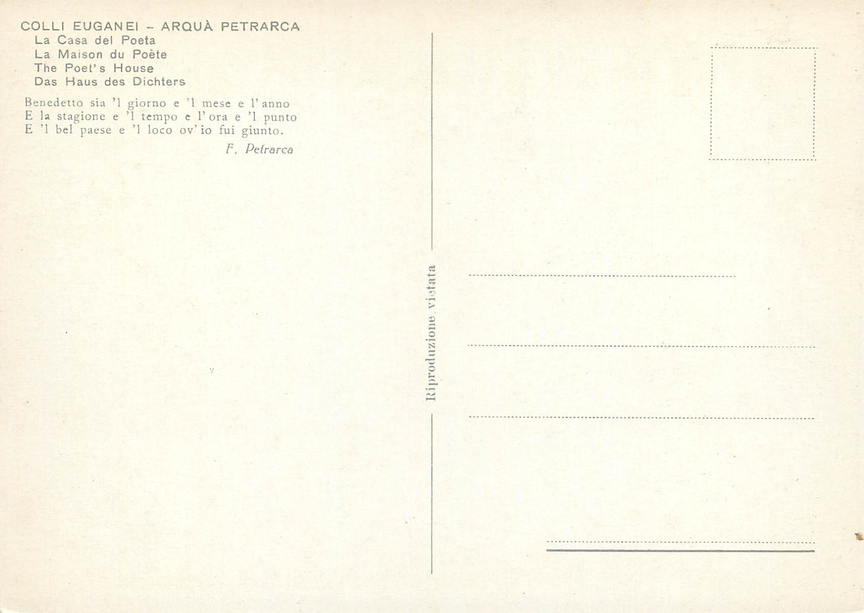 CPM Colli Euganei Arqua Petrarca La Maison du Poete — Rückseite