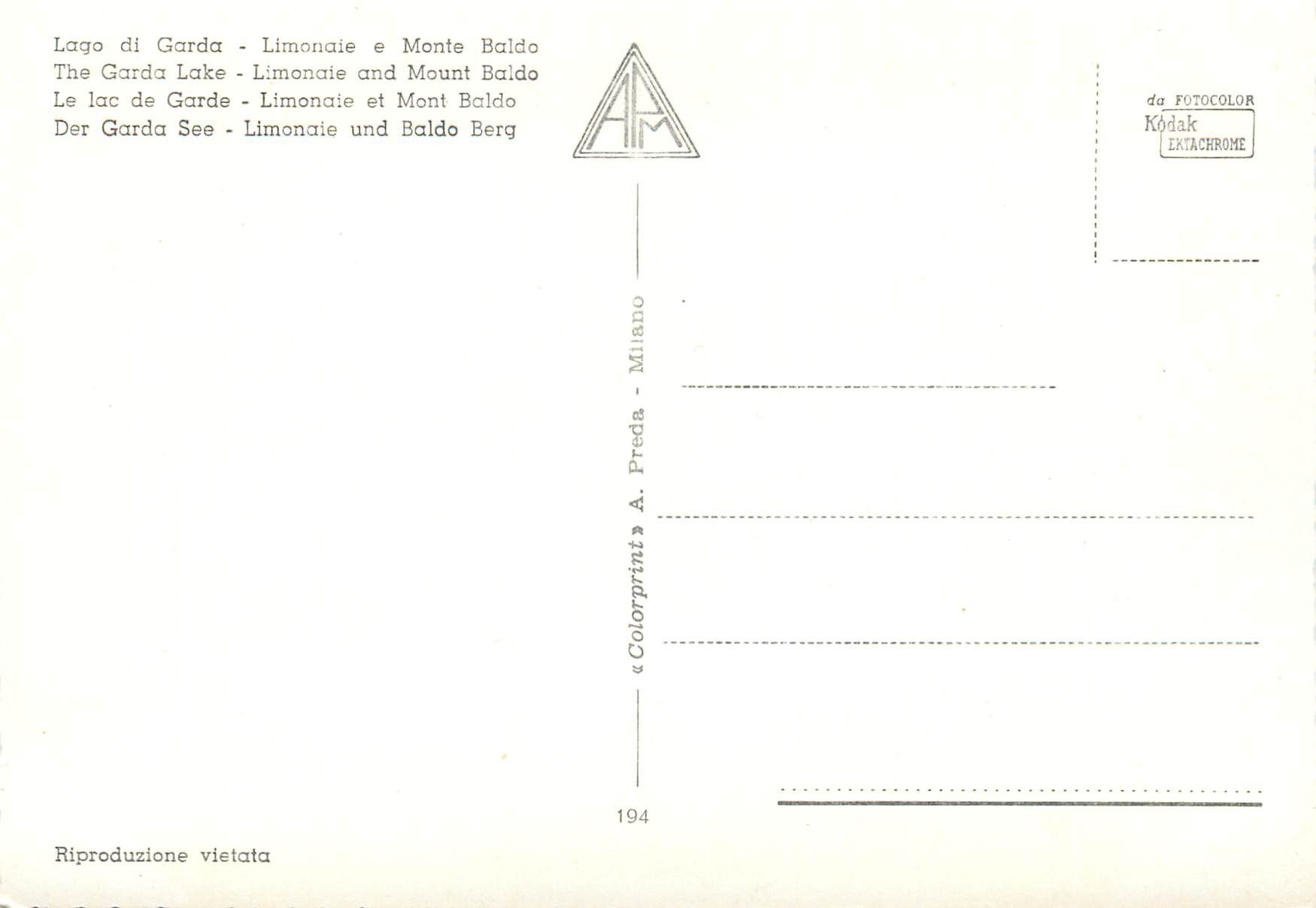 CPM Le lac de Garde Limonaie et Monte Baldo — Rückseite