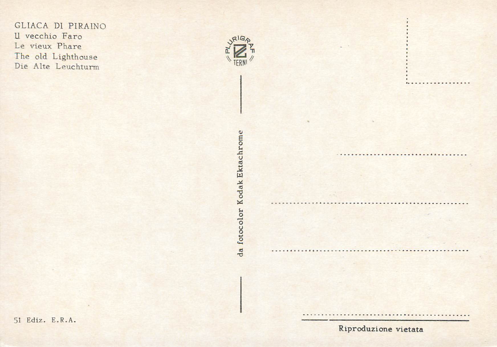 CPM Gliaca di Piraino Le vieux Phare — Rückseite