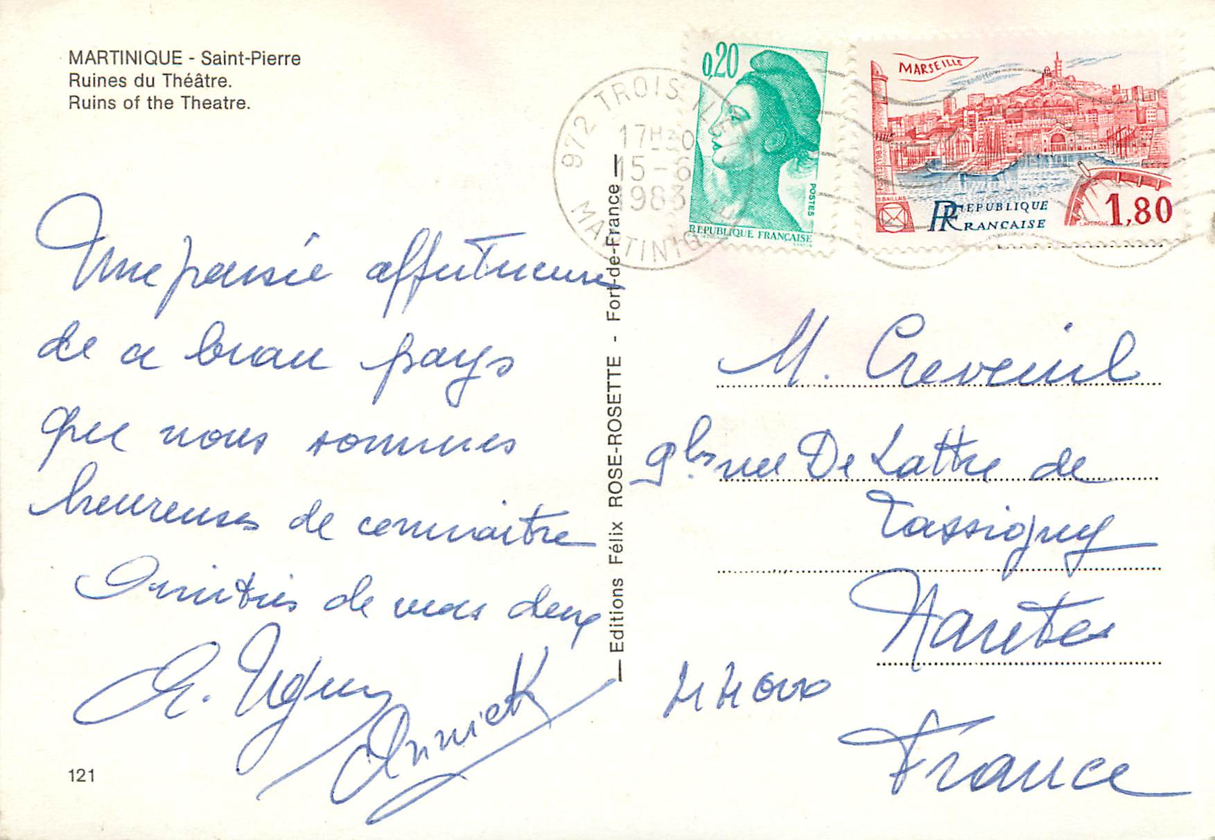CPM Martinique Saint-Pierre Ruines du Theatre — Verso