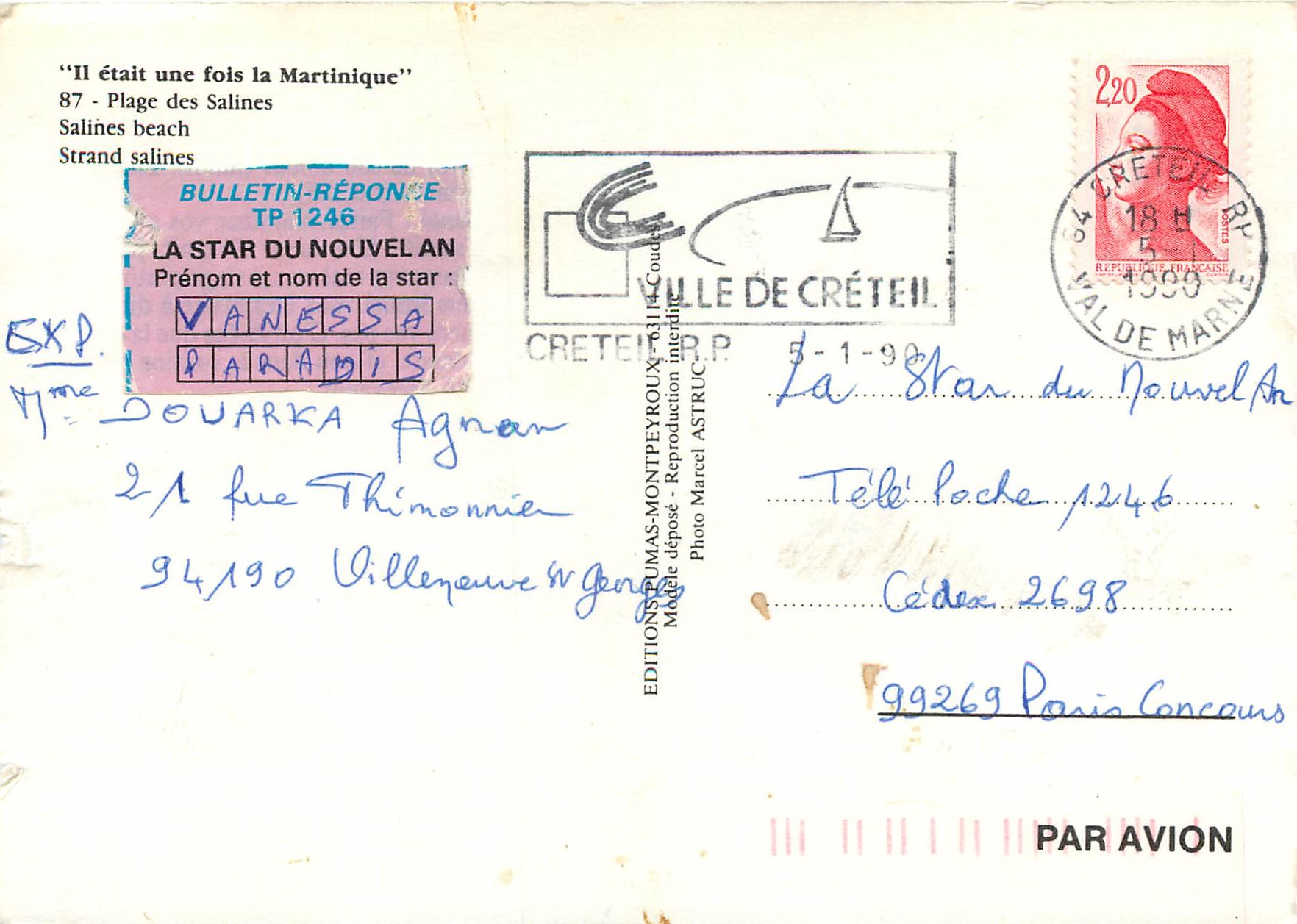 CPM Martinique Il etait une fois la Martinique Plage des Salines — Rückseite
