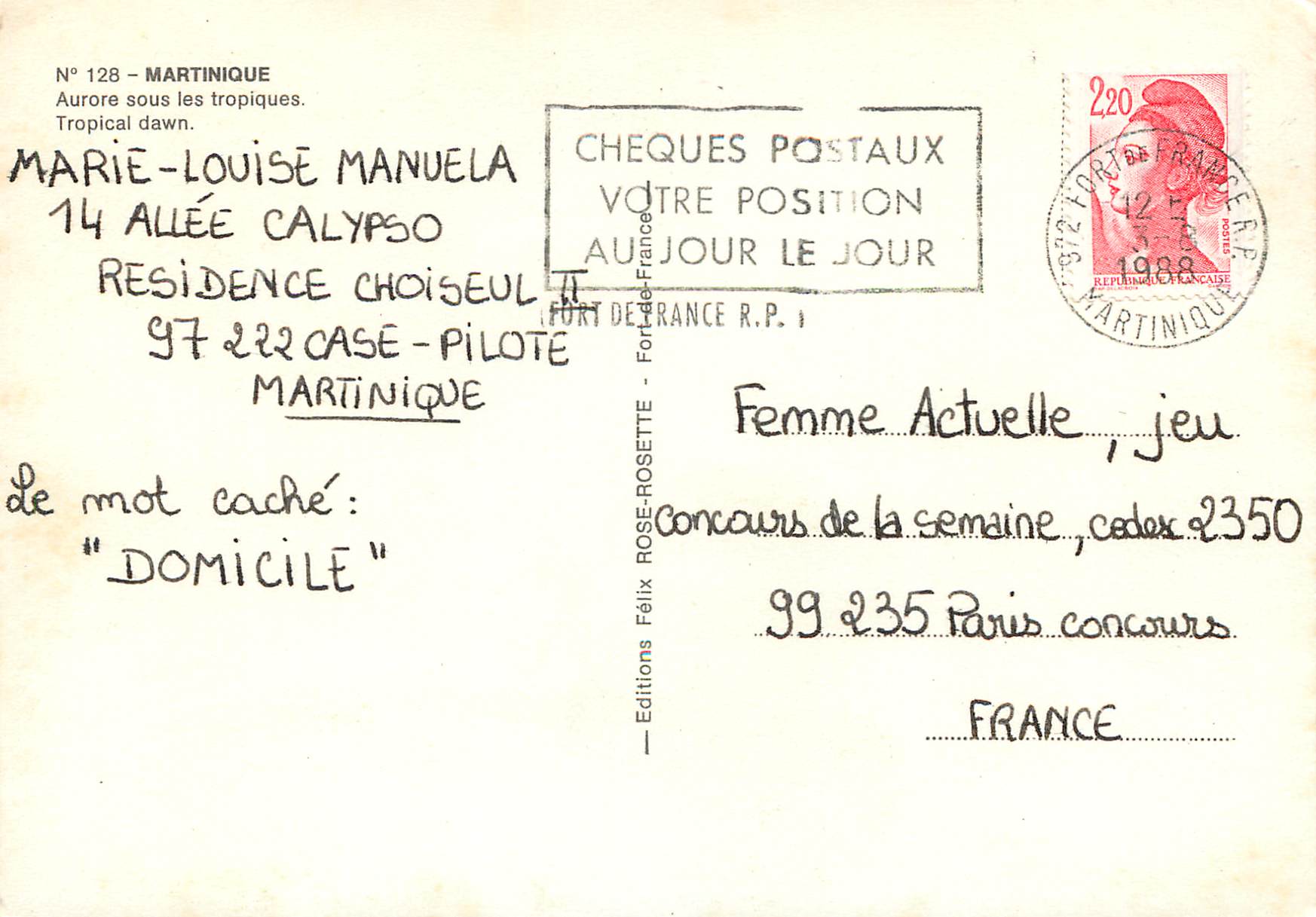 CPM Martinique Aurore sous les tropiques — Rückseite