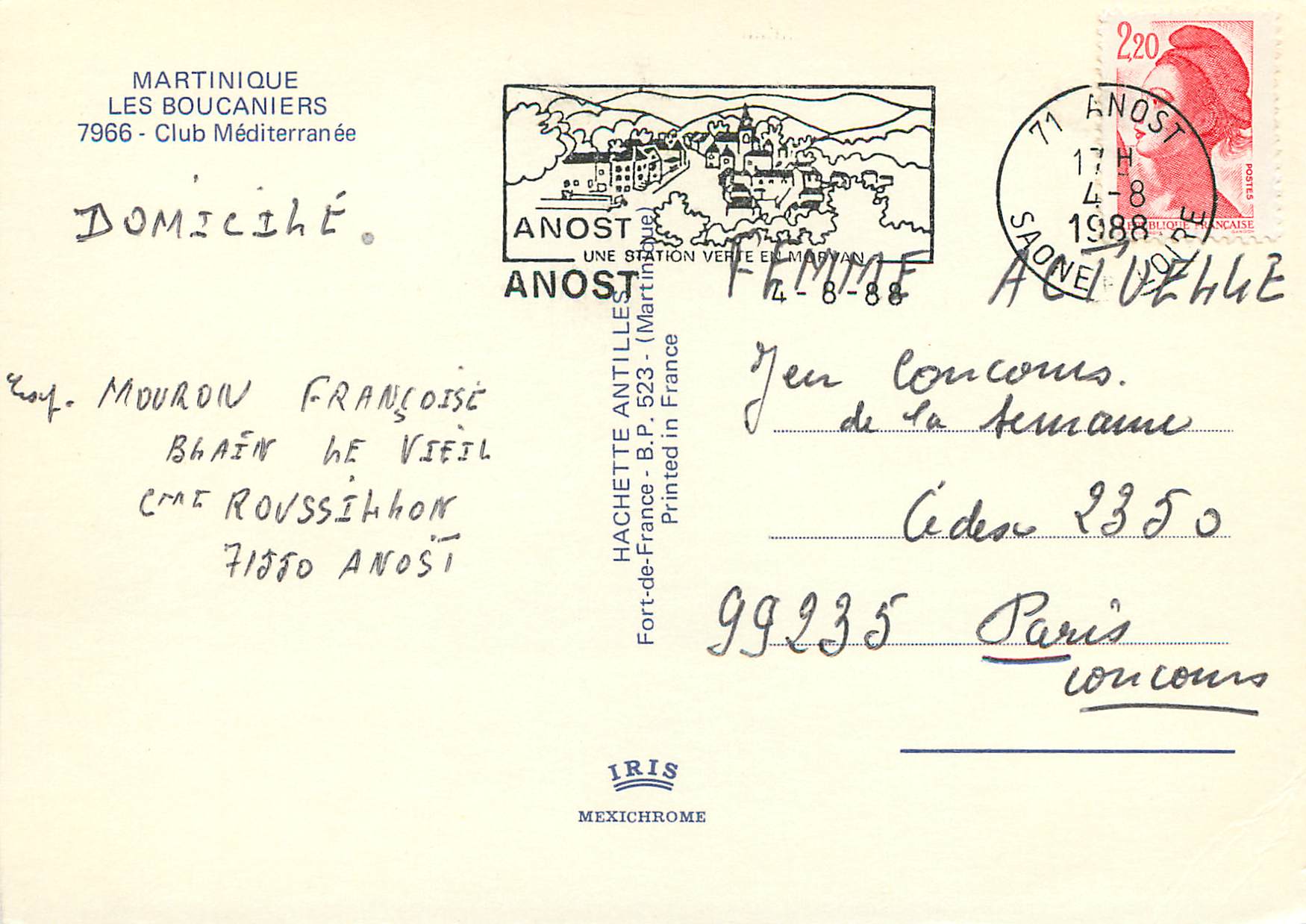 Vue du port de Anost — Martinique — éditeur IRIS — Rückseite