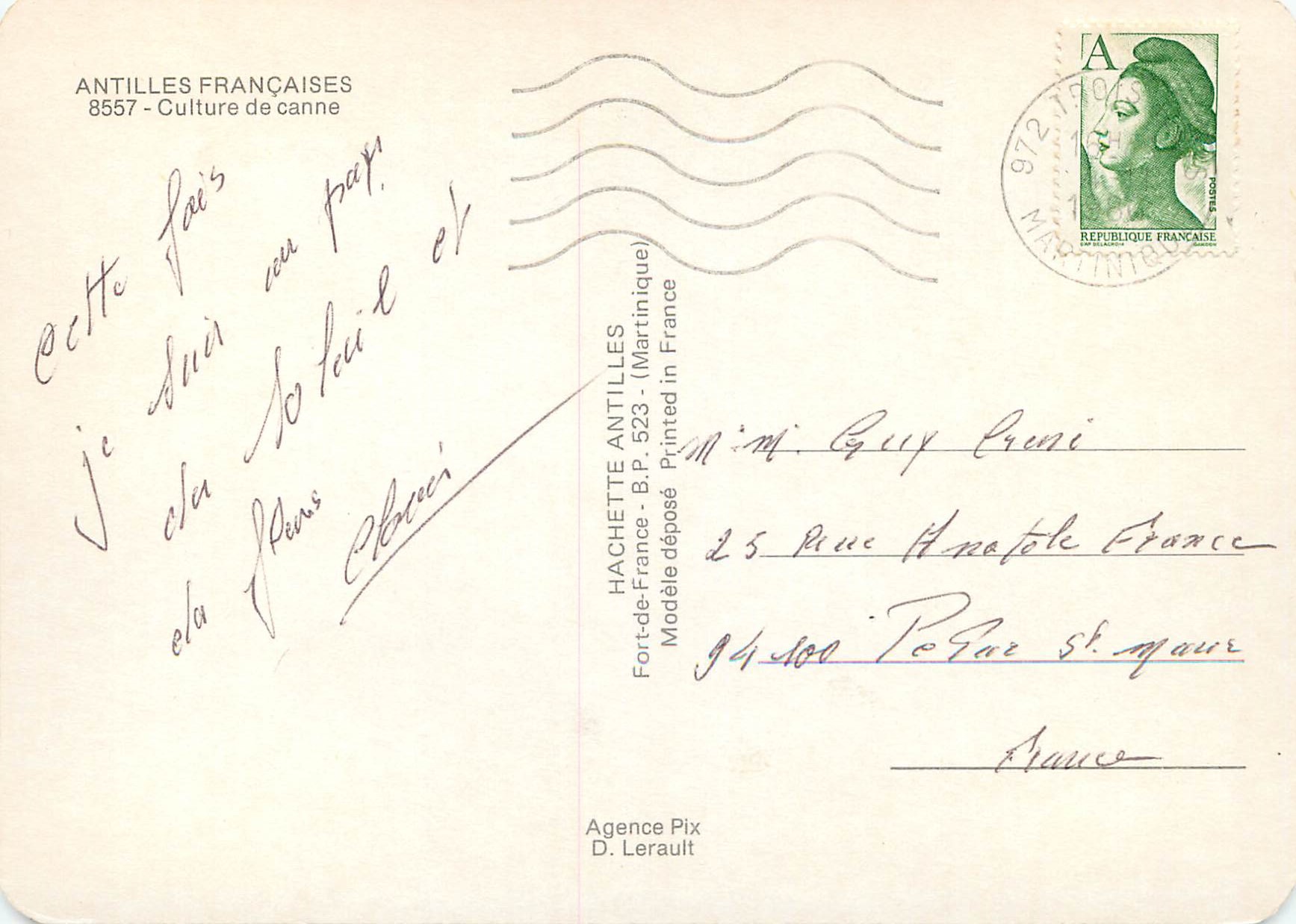 CPM Antilles Francaises Culture de canne Attelage Buffles — Verso