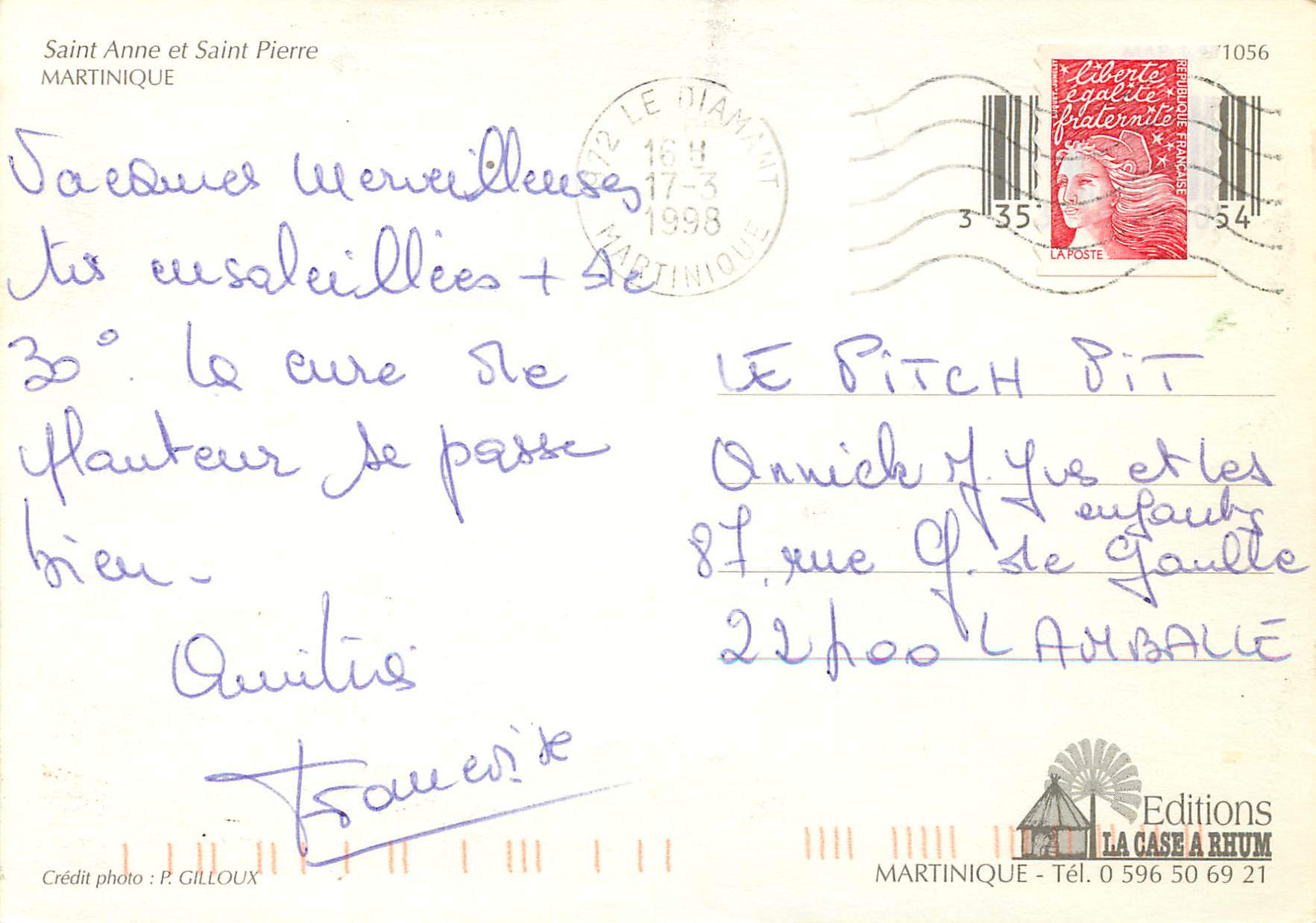 CPM Martinique Saint Anne et Saint Pierre — Verso