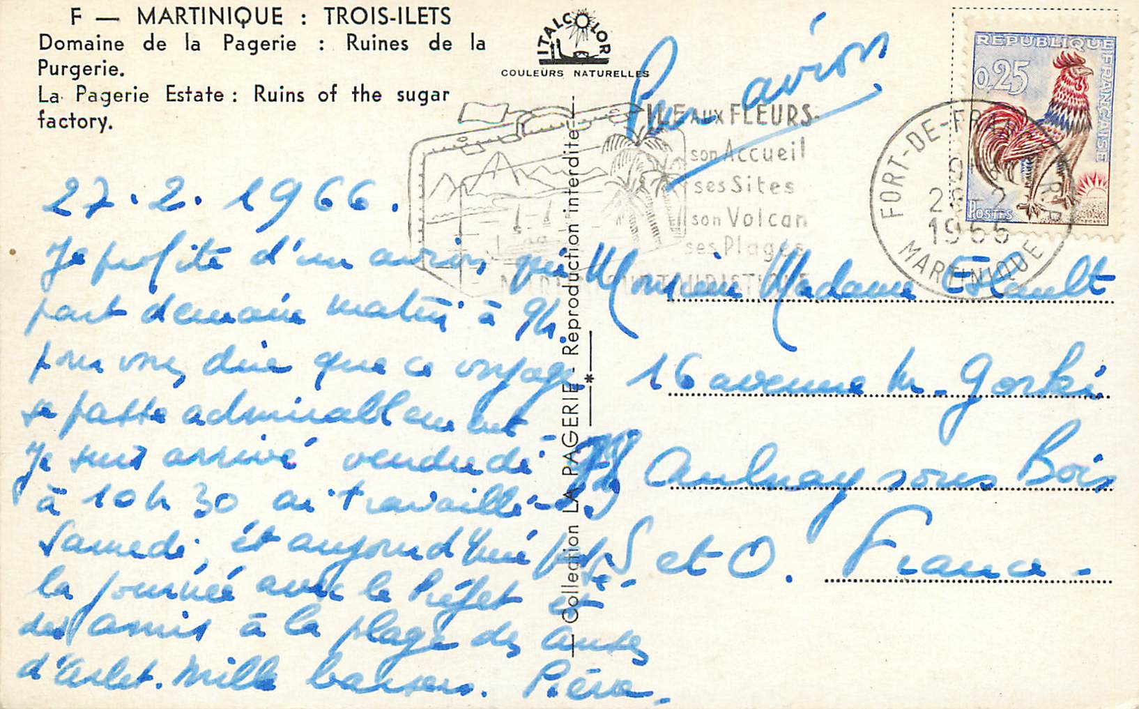 Martinica : Tre-Ilets — Ruine della Pâgerie — Editore Italcolor — Verso