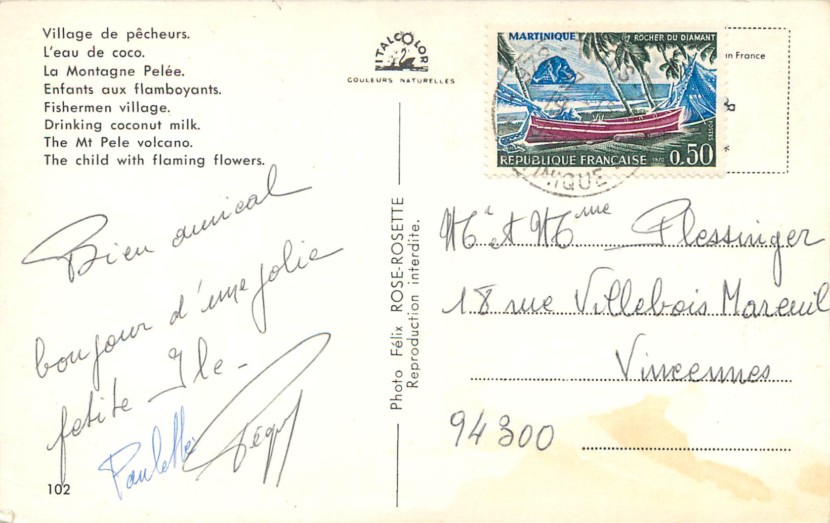 Souvenir de la Martinique — Italcolor, n°102 — Rückseite