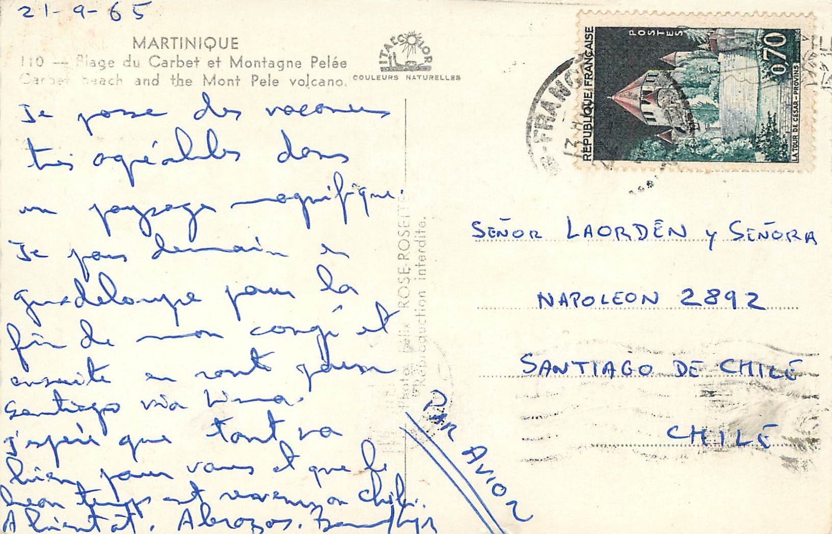 Spiaggia del Carbet e Montagna Pelée — Martinica — editore Itagcolor, n°110 — Verso