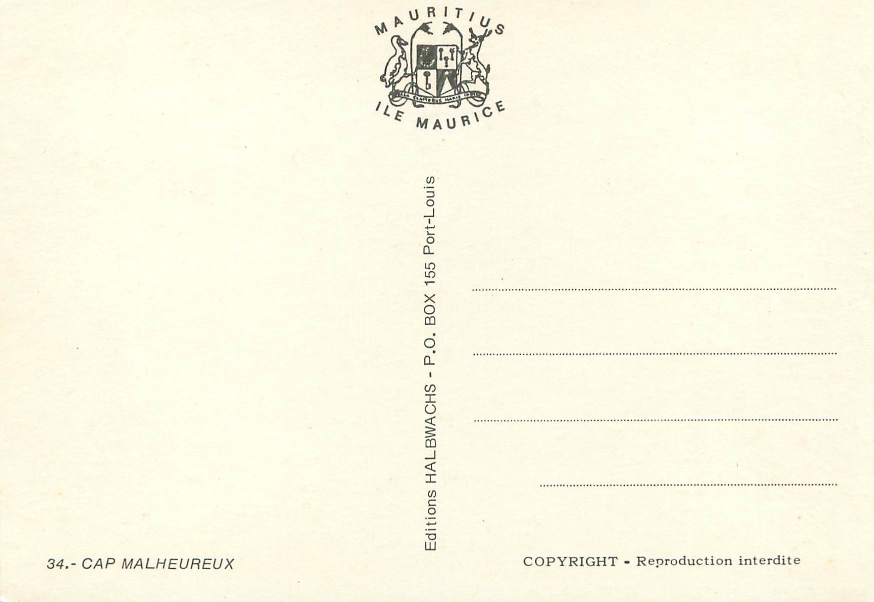 CPM Ile Maurice Cap Malheureux — Rückseite