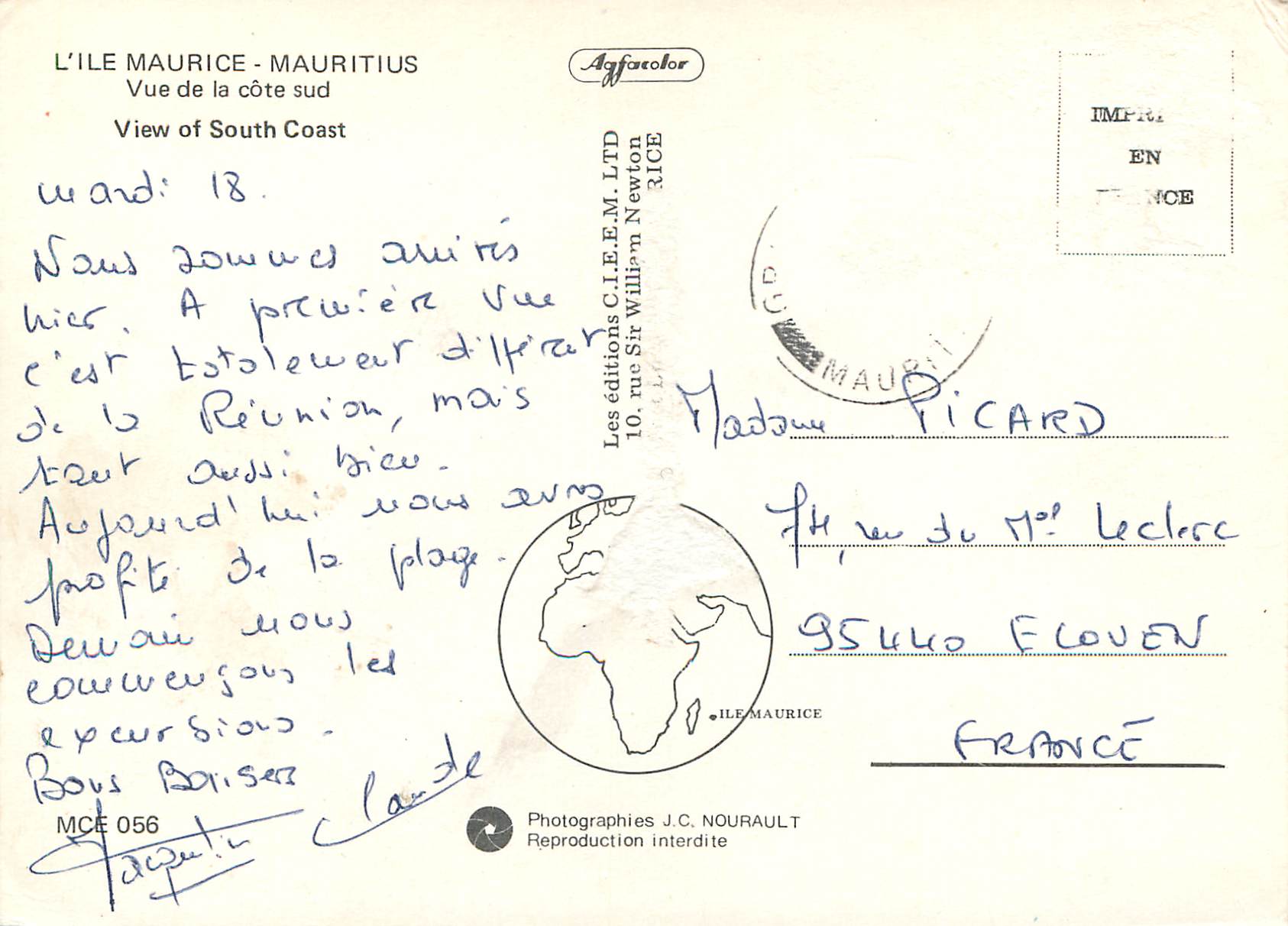 CPM Ile Maurice Vue de la cote sud — Rückseite