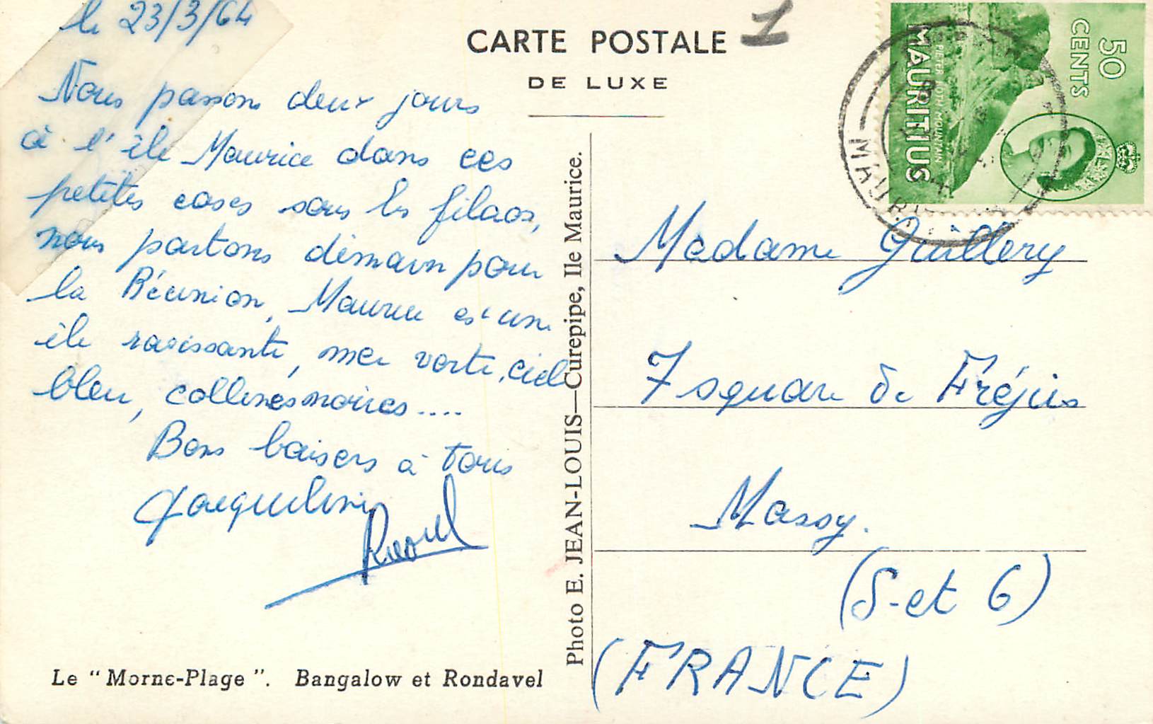 CPM Ile Maurice Le Morne-Plage Bangalow et Rondavel — Rückseite