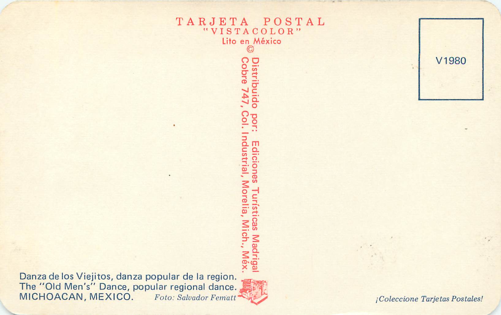 Danza de los Viejitos — Danse des Anciens, Michoacán, Mexique — Éditions Turísticas Madrigal — Back