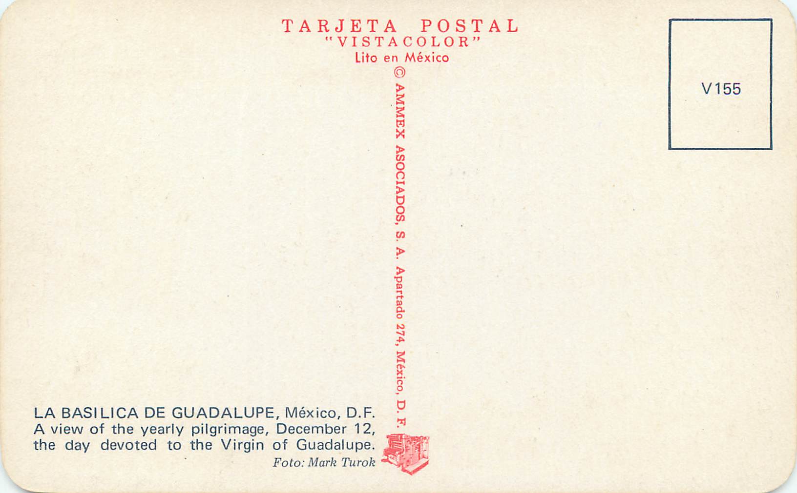 Basilique de Guadalupe — Pilgrimage day — AMMEX ASOCIADOS, S.A. V155 — Rückseite