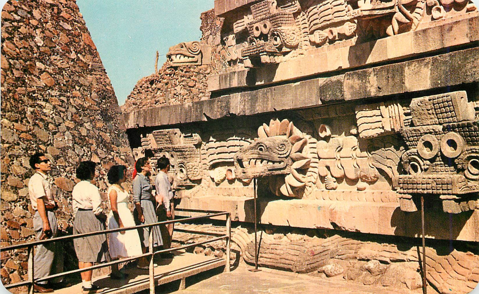 CPM Mexico Feathered serpents carved in stone adorn the Temple of Quetzalcoatl