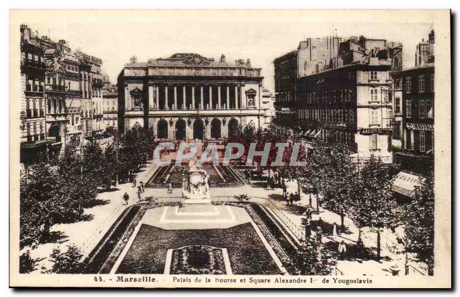 Marseille CPA Palais de la Bourse et square Alexandre Ier de Yougoslavie