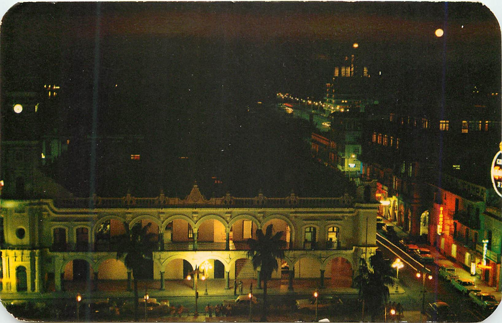 CPM View at night of the town Council Building Veracruz Ver Mexico.