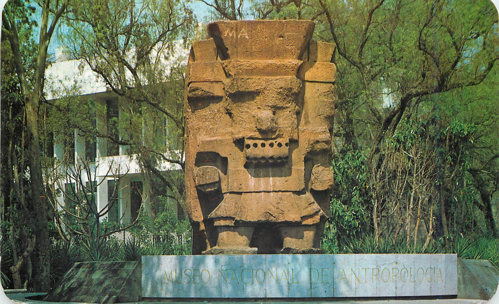 CPM Authentic pre-hispanic figure of  "Tlaloc" the Rain God  outside The Museum Antropology MEXICO