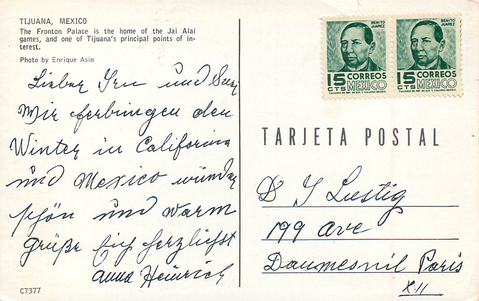 Tijuana — Fronton Palace — Jai Alai Games — Photo by Enrique Asin — Rückseite