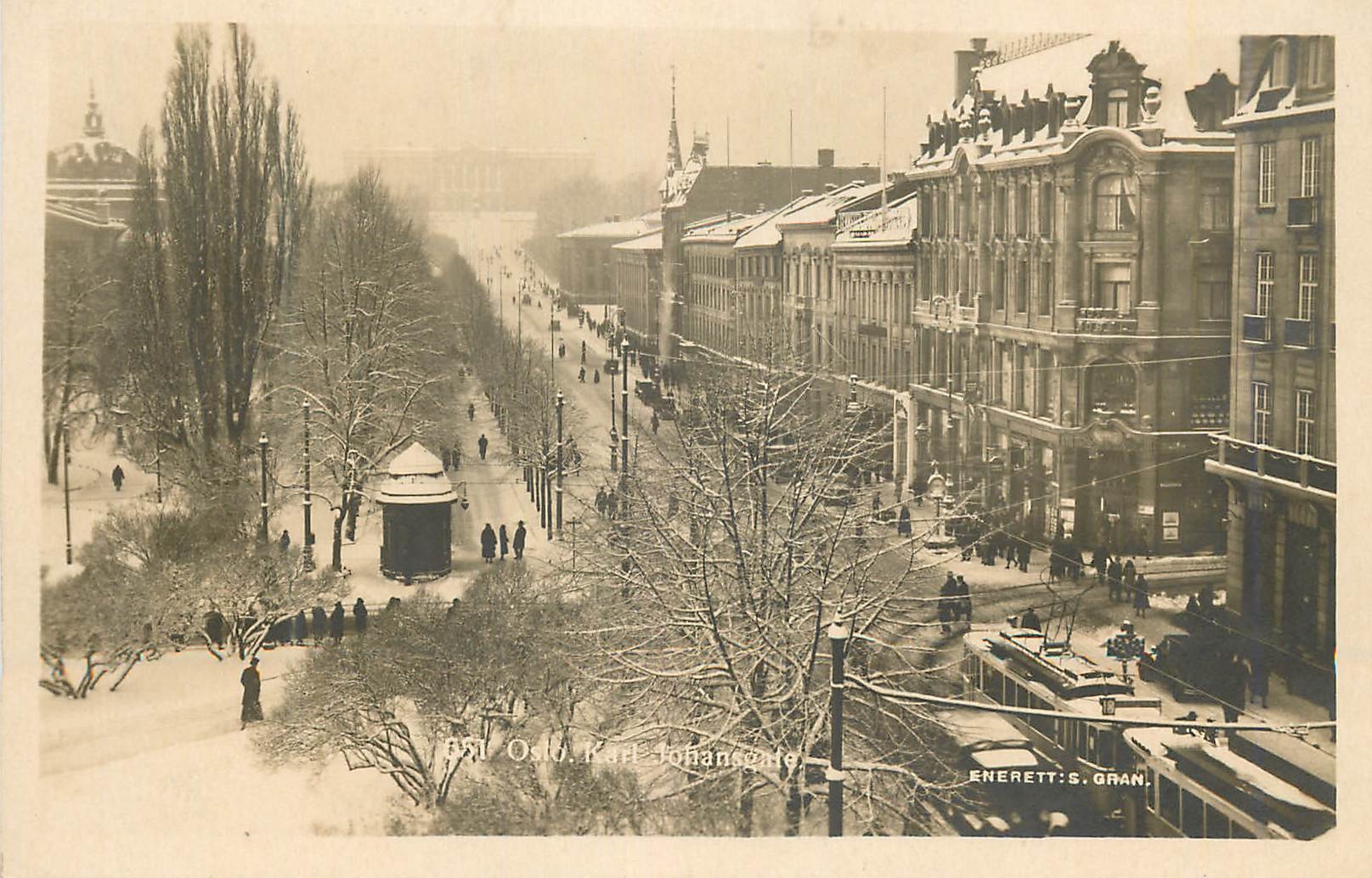CPA Oslo Karl Johans gate Tramway