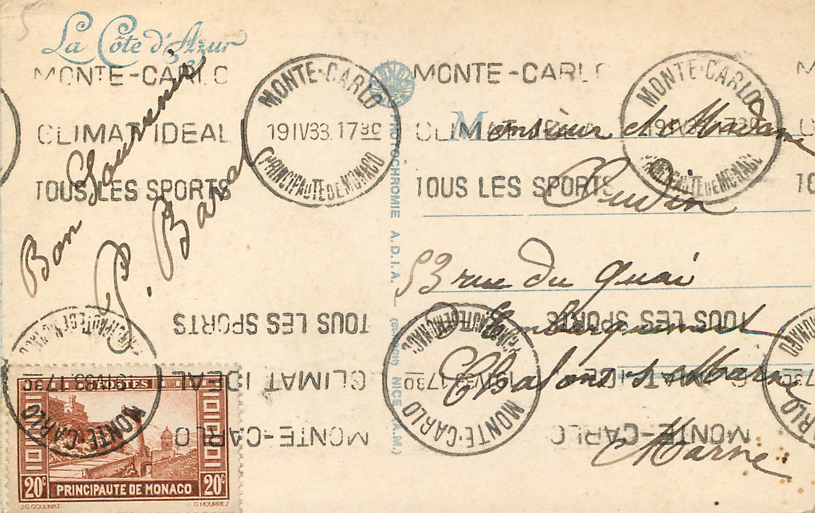 CPA MONTE-CARLO Les Jardins et le Casino — Rückseite