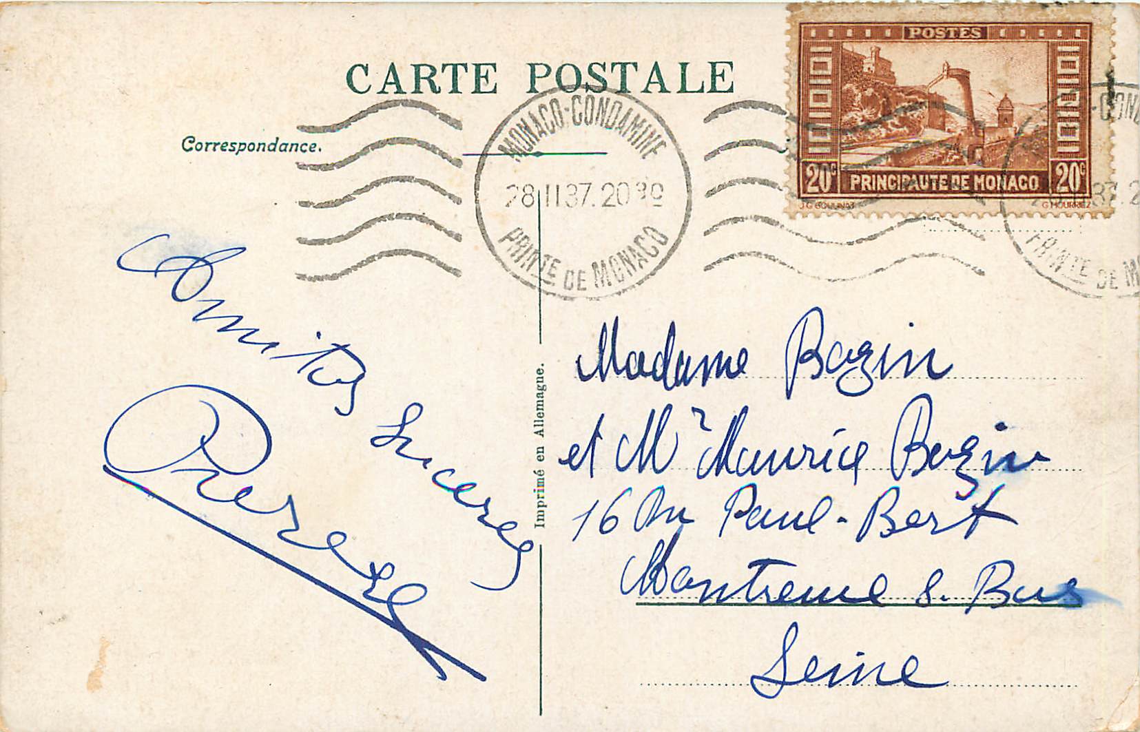 CPA MONTE CARLO Beach et le Cap Martin — Rückseite