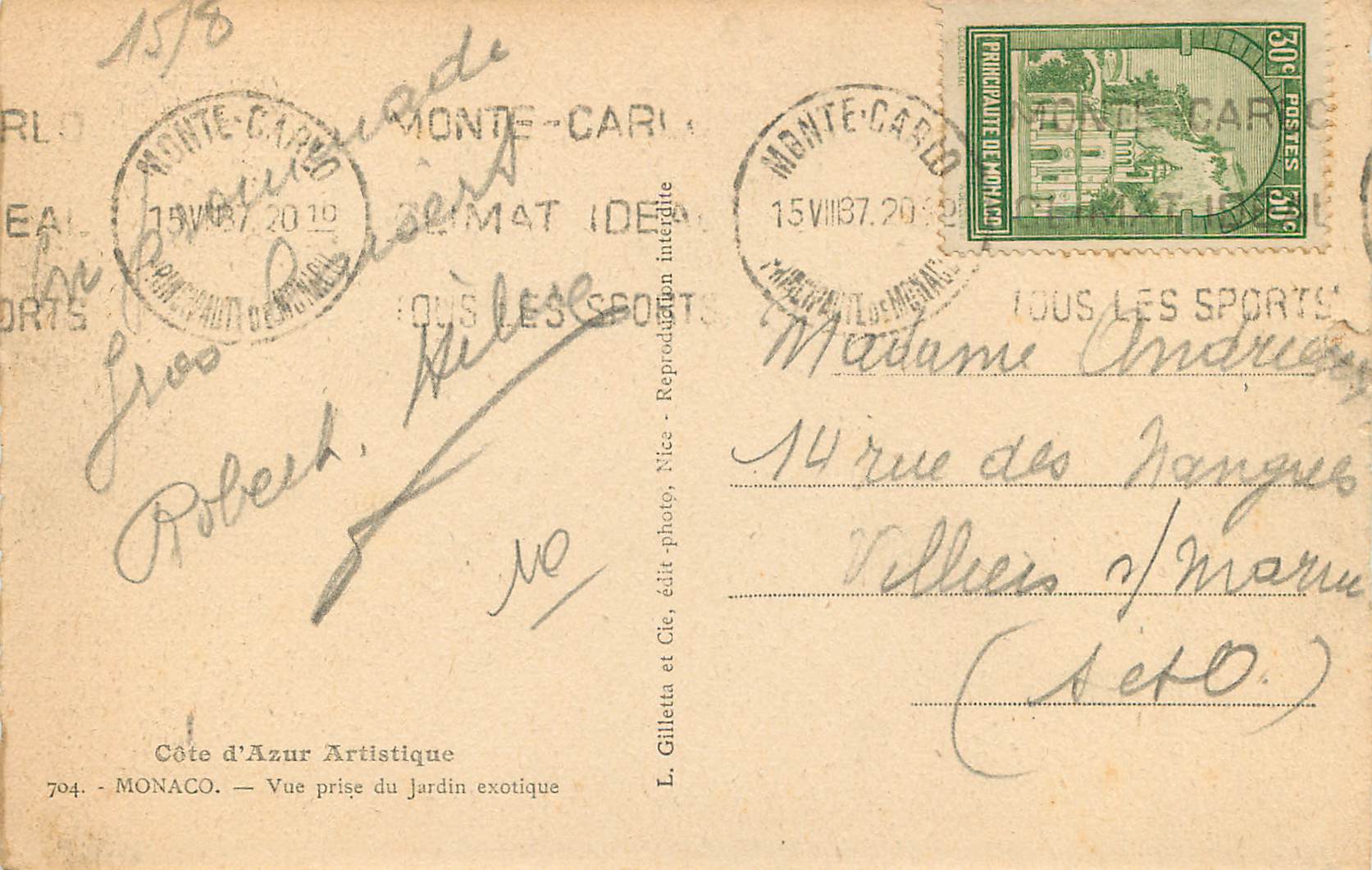 CPA Cote d Azur Artistique MONACO - Vue prise du jardin exotique — Rückseite