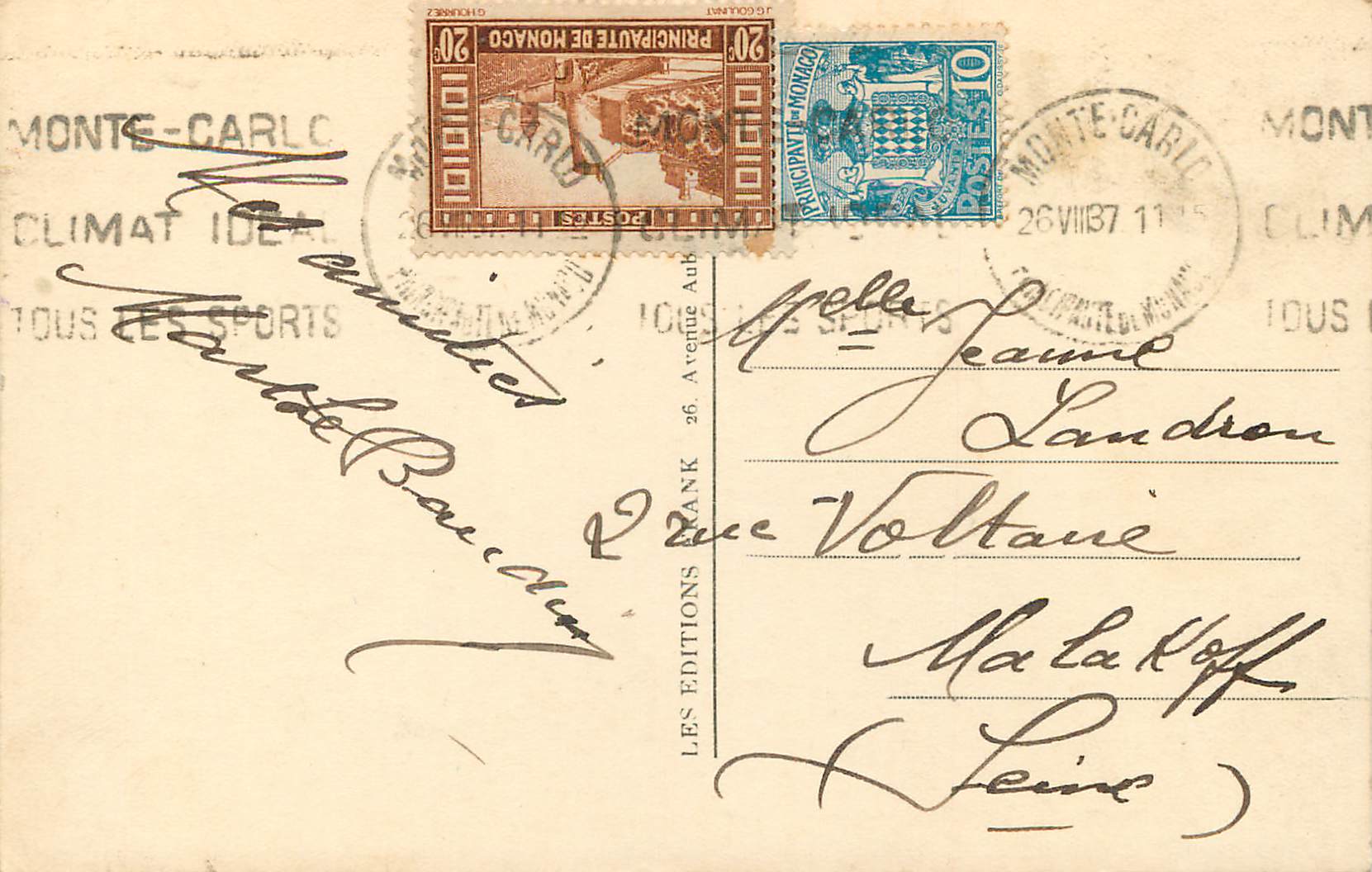 CPA MONTE-CARLO Le Casino et leTir aux pigeons — Rückseite