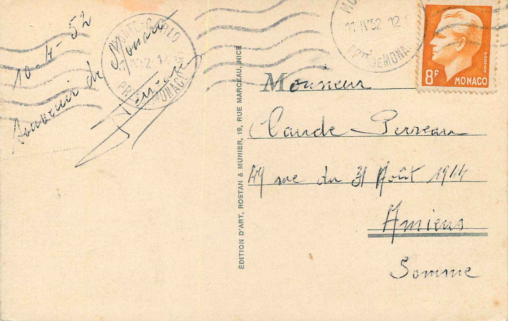 CPA MONACO Le Rocher et Ie Port Bateaux — Rückseite