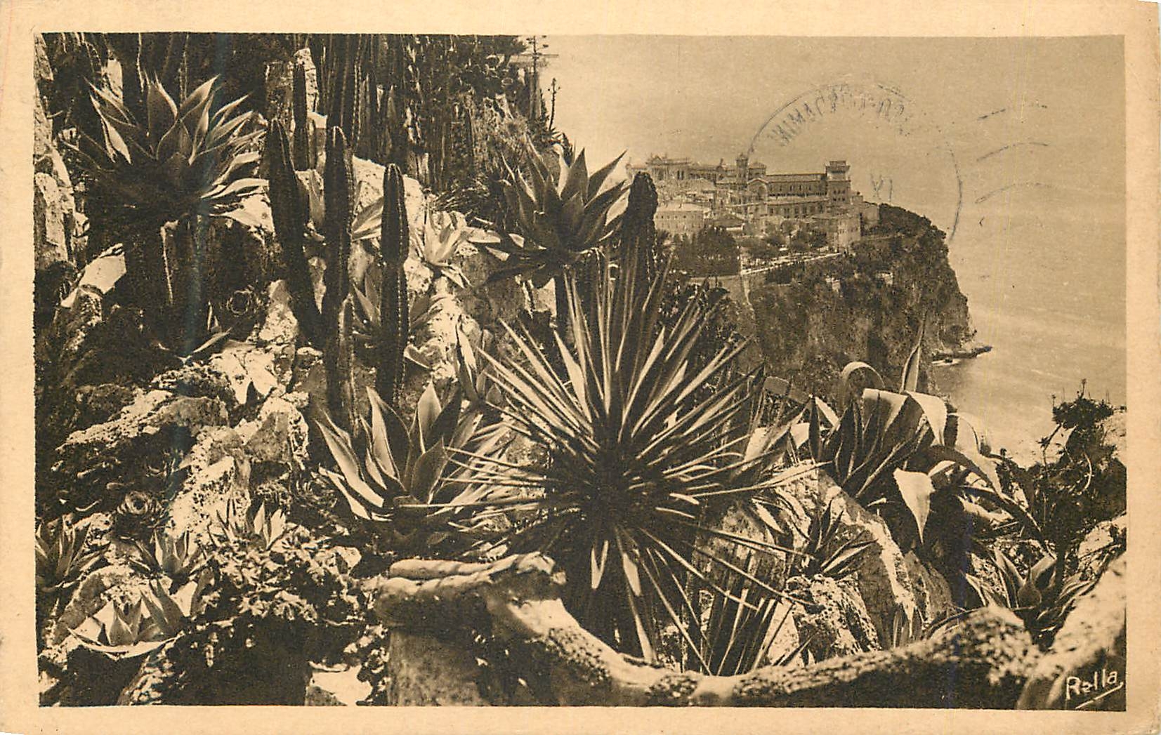 Monte-Carlo — Les Jardins exotiques et le rocher de Monaco — Éditeur Rella, série 858
