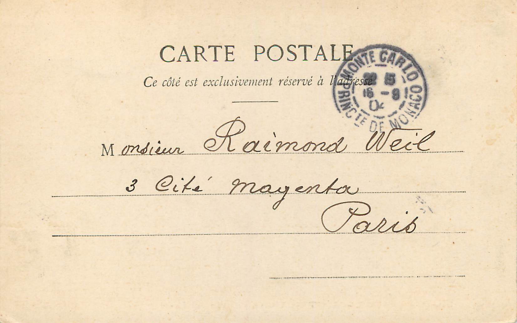 CPA MONTE-CARLO - Casino et Jardins — Rückseite
