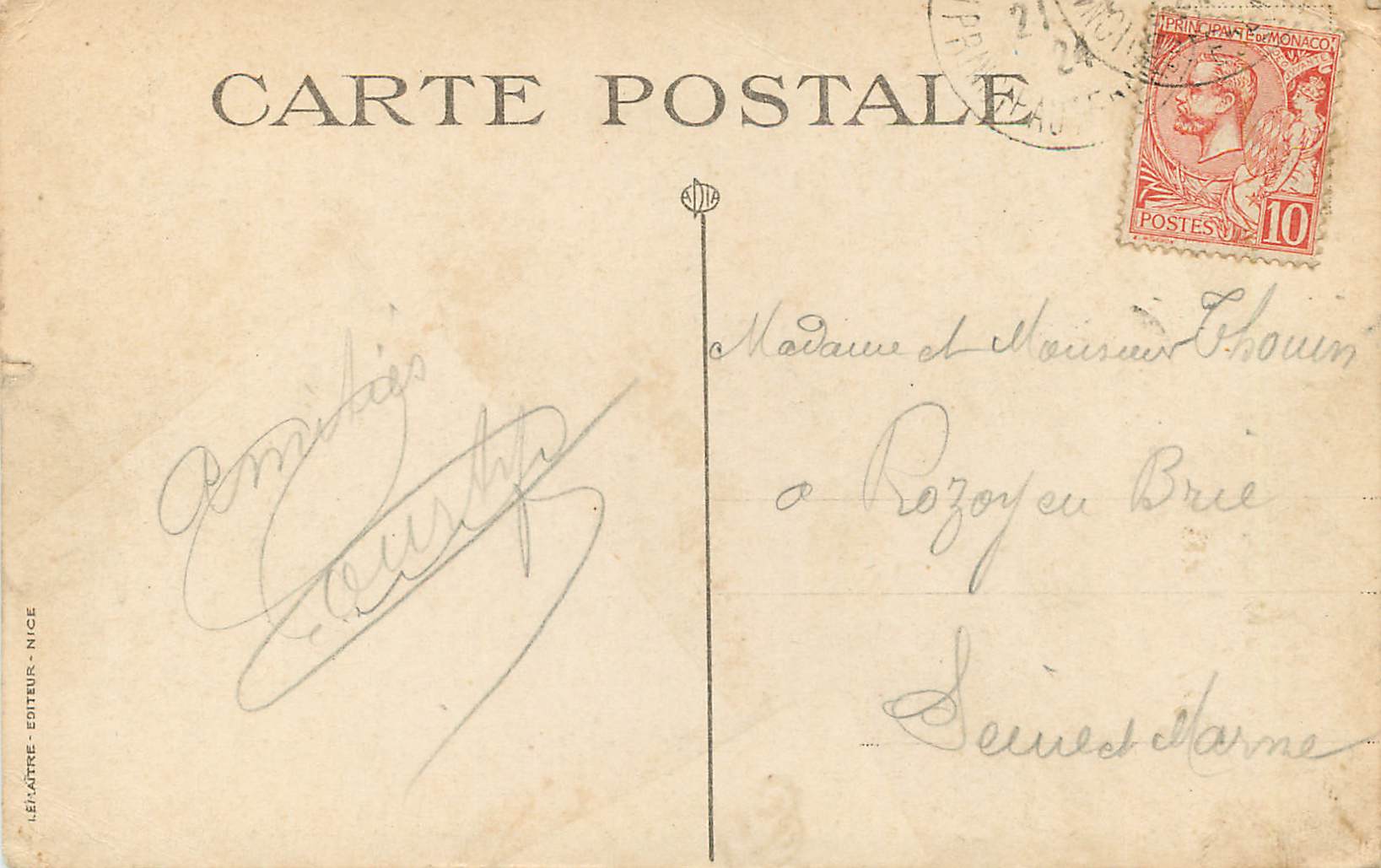 CPA Monaco - le palais du prince et le monument commemoratif — Rückseite