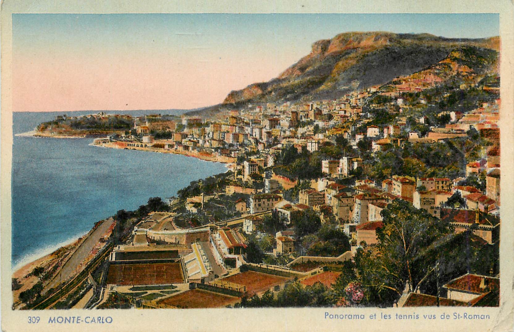 CPA Monte-carlo Panorama et les tennis vus do St-Roman