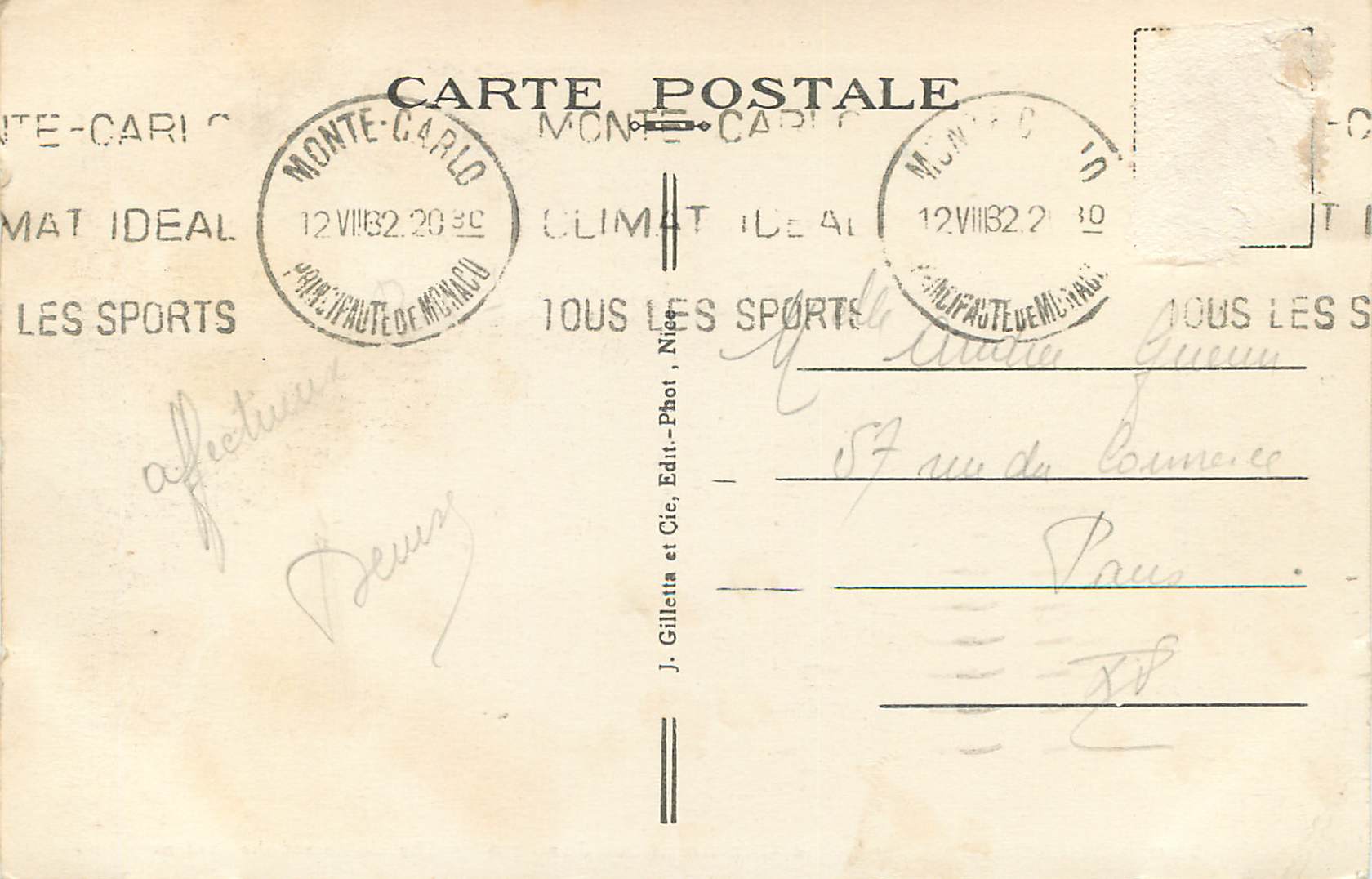 CPA MONTE-CARLO - Le Casino et les Jardins — Rückseite