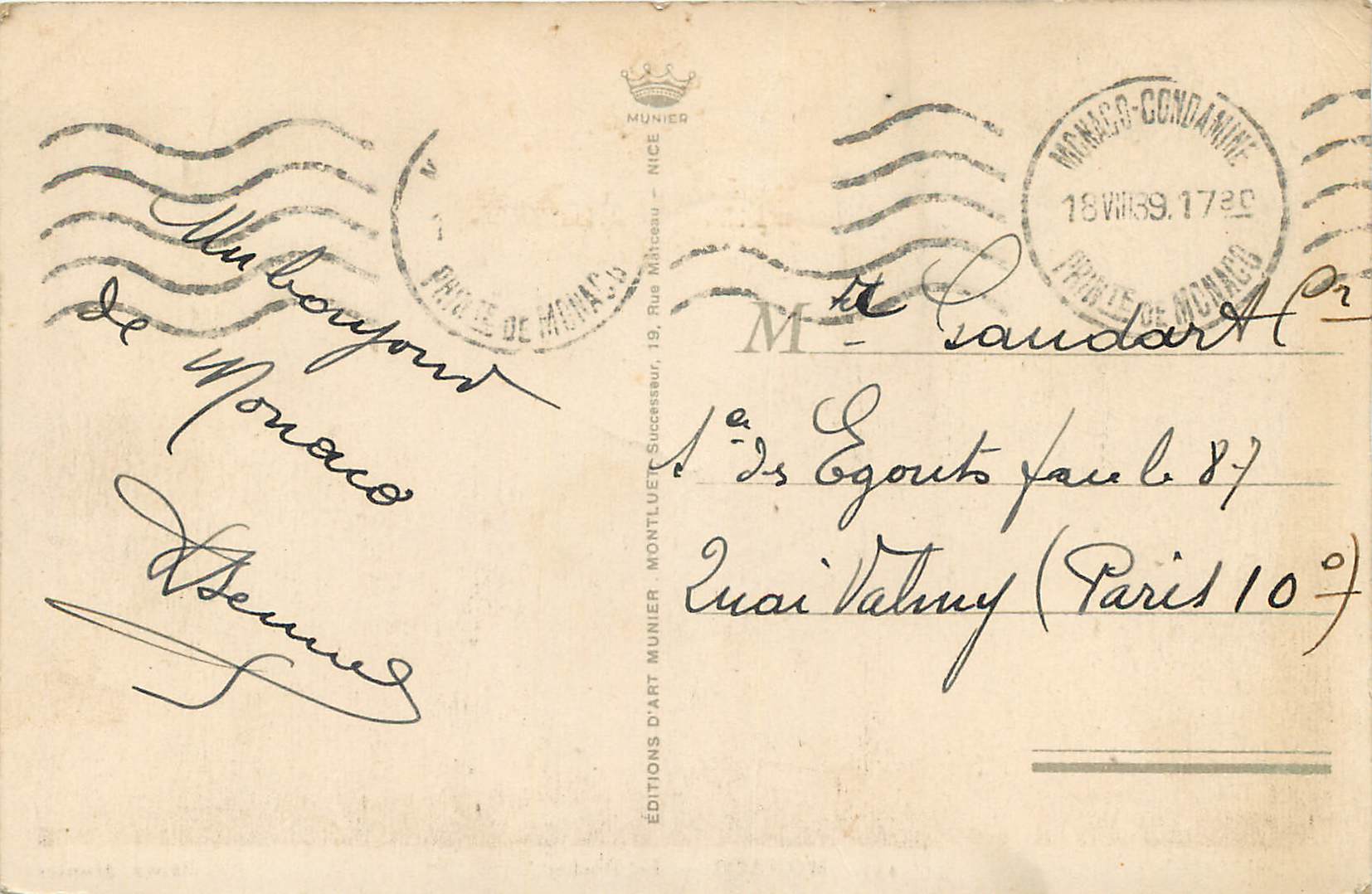 CPA MONACO Le Rocher — Rückseite
