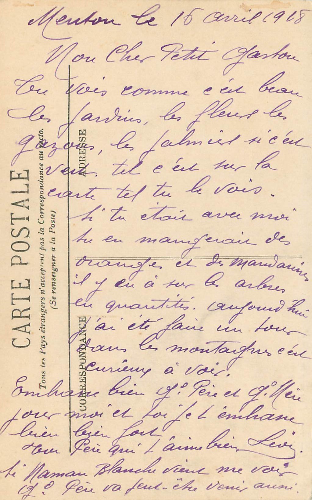 CPA Monte-carlo vue prise dans les jardins — Rückseite