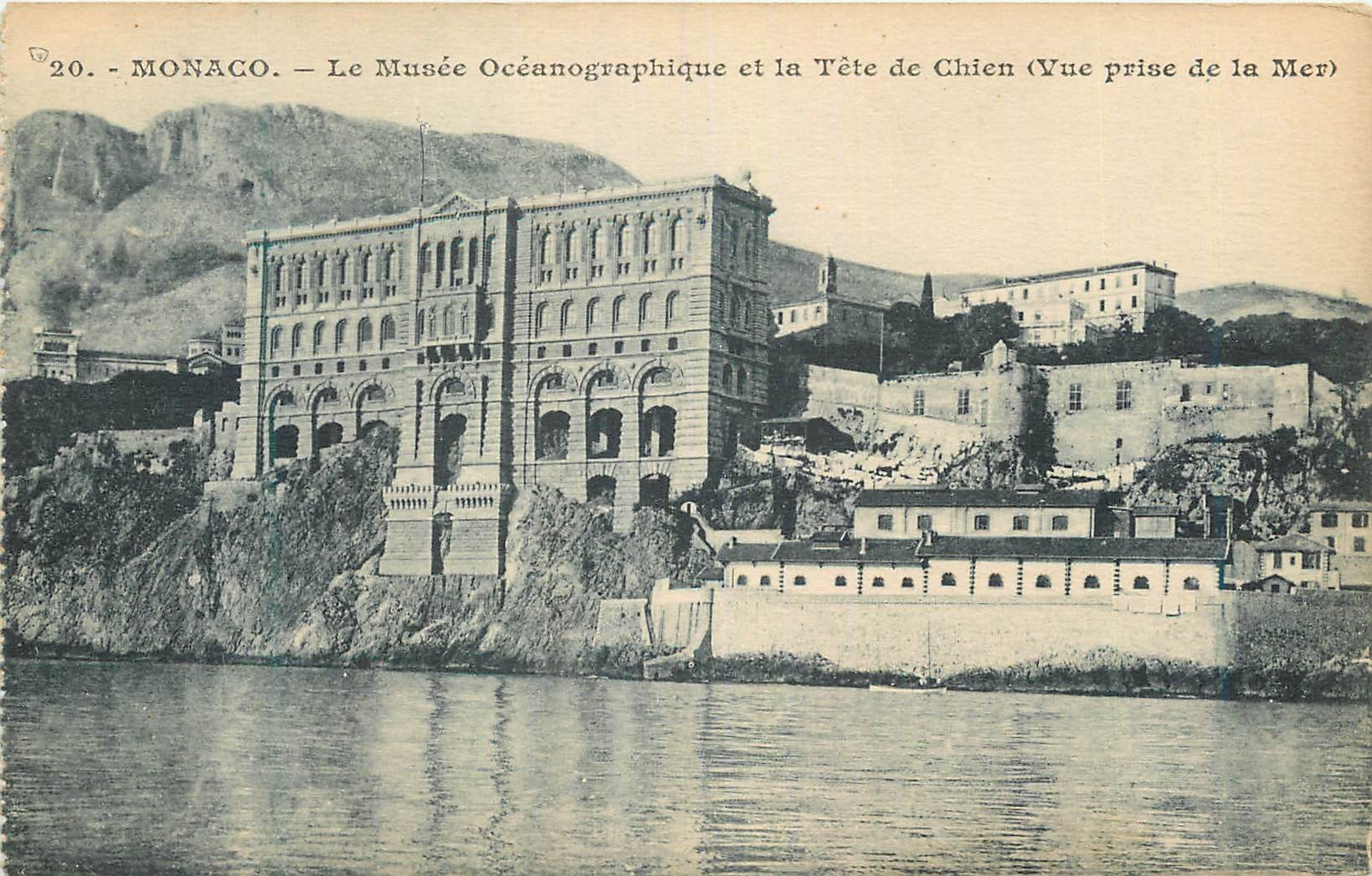 CPA MONACO. Ie Musee Oceanographique et la Tete de Chien Vue prise de la Mer