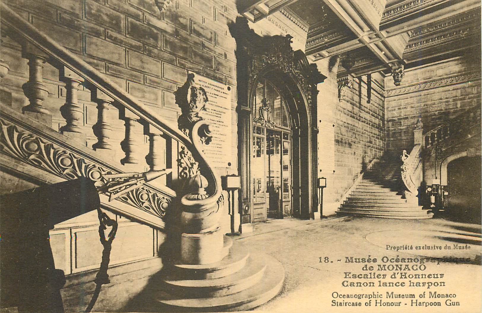 CPA Musée Océanographique de MONACO- Escalier d honneur Canon lance harpon